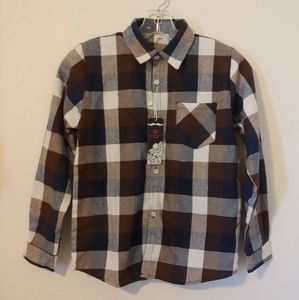 Brown, Navy, + Cream Flannel Shirt